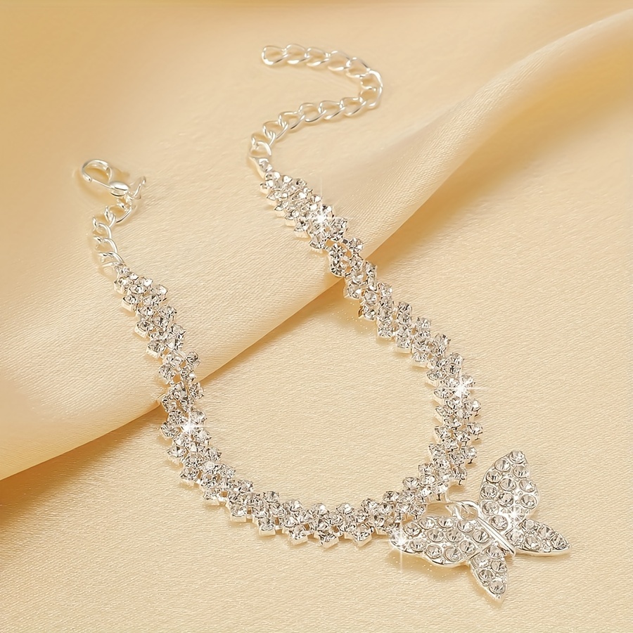 Butterfly Pendant Bracelet with Rhinestones